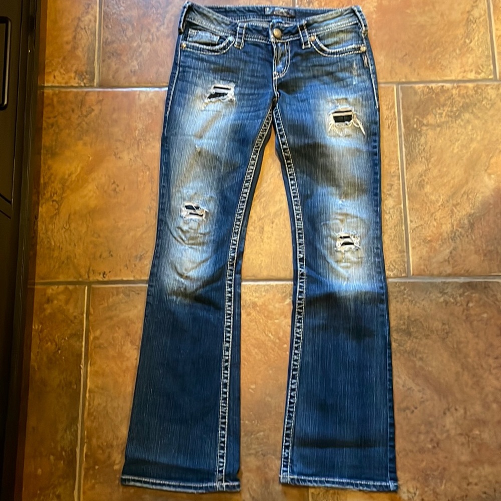 Silver Low Rise Boot Cut Jeans